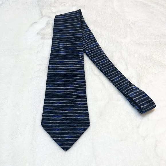 Oscar de la Renta Blue Striped Silk Tie - Picture 1 of 4